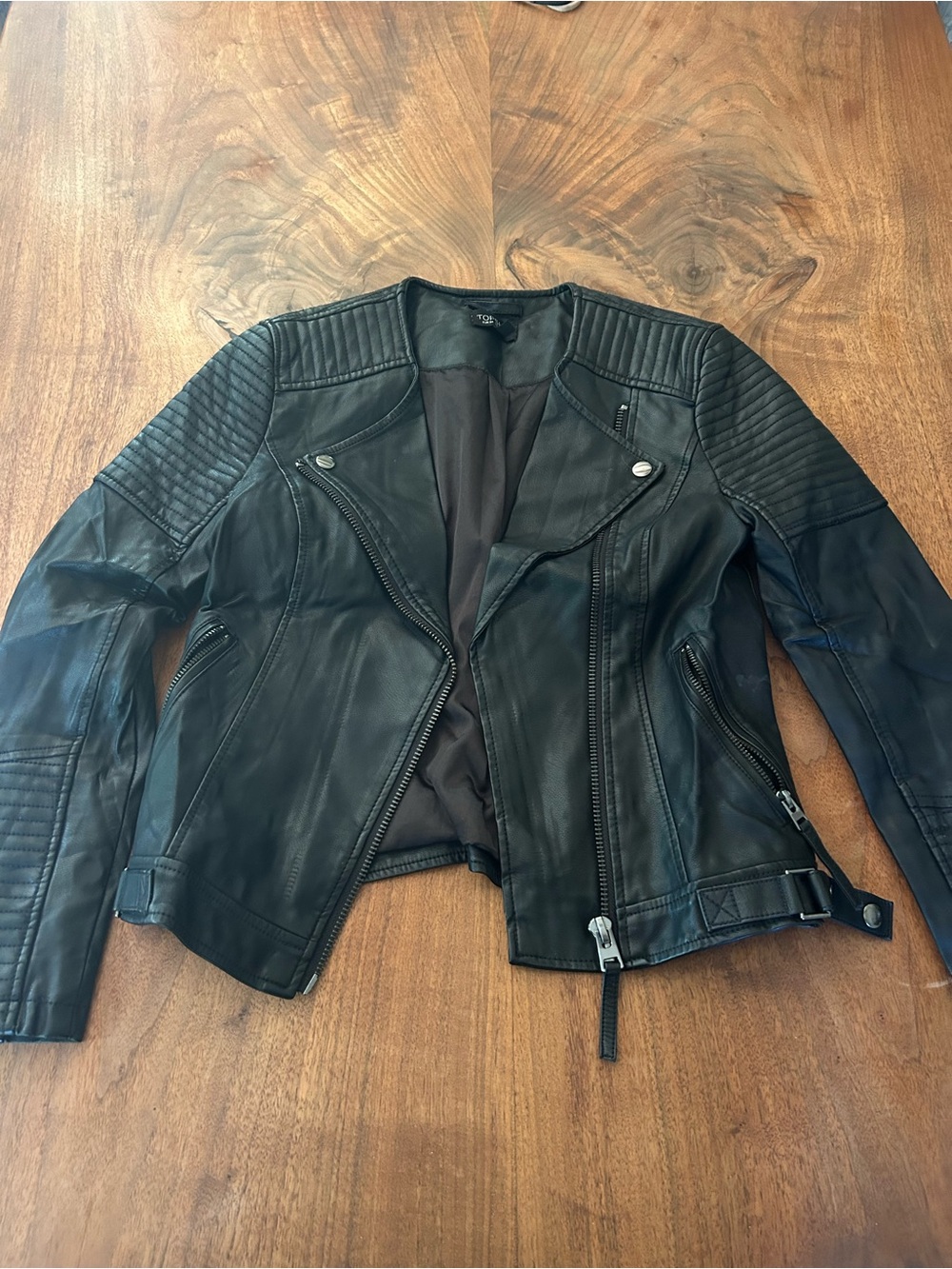 Topshop Black Quilted Faux Leather Moto Jacket